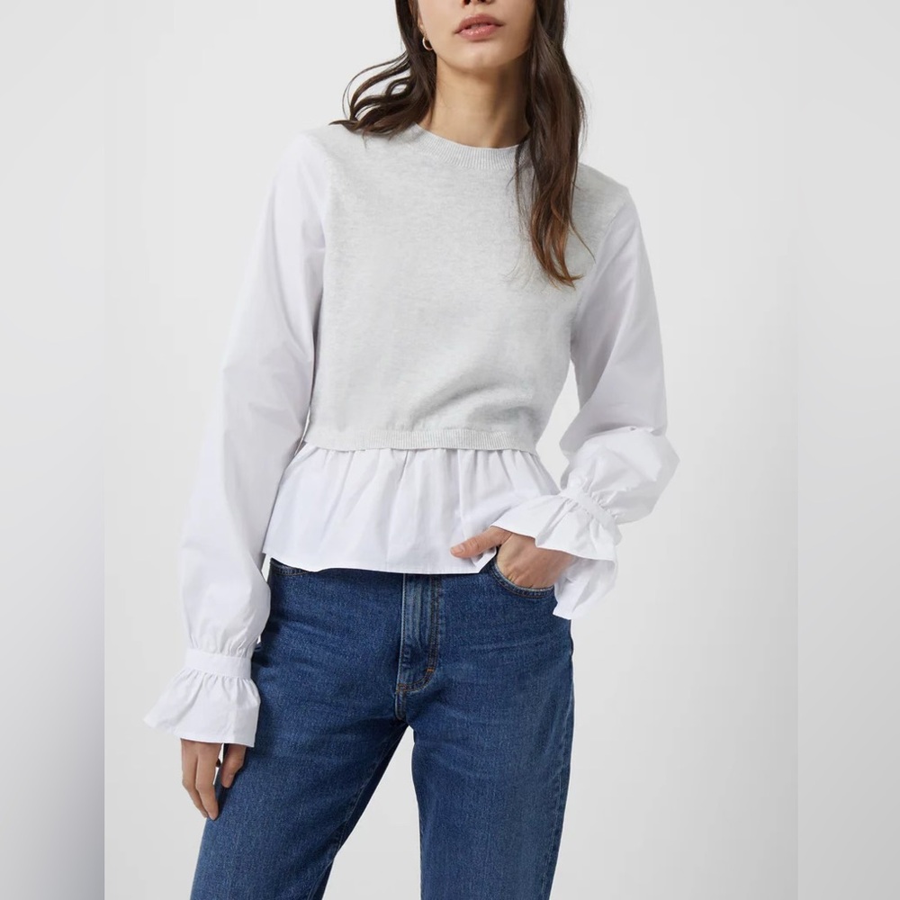 French Connection Gray and White Layered Sweater